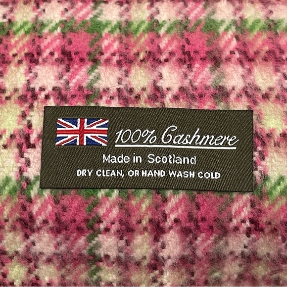 100% Cashmere Scarf Made In Scotland Pink,Green,White Plaid / Houndstooth Print - Picture 2 of 4